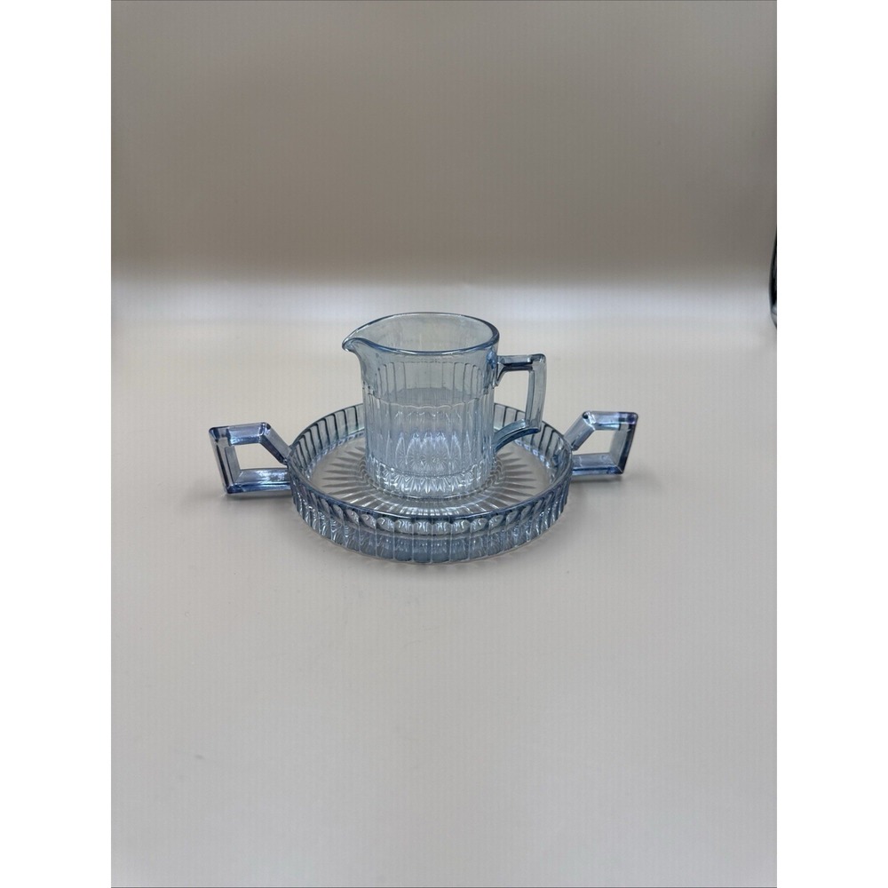 Antique Helsey Syrup & Underplate Dish Vintage 1950s Art‎ Deco Crystal